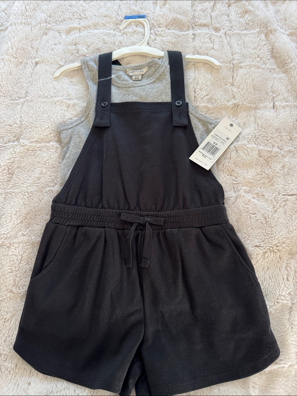 Habitual Black Knit Overall Shorts with Grey Tank